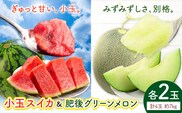 小玉スイカ&肥後グリーンメロン 食べ比べ 各2玉(計4玉 約7kg)  日本フルーツ株式会社 《5月中旬-7月末頃出荷》 熊本県 菊池市 西瓜 メロン 熊本県産---308-5009---