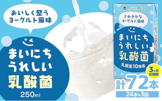 常温保存可能【1ヶ月毎3回定期便】まいにちうれしい 乳酸菌 ヨーグルト風味 250ml×24本 計72本 合同会社たべたせいか《お申し込みの翌月から出荷》熊本県 菊池市 紙パック ヨーグルト飲料 乳酸菌 ドリンク 飲み物 飲料 常温保存 国産 熊本県産 ---0016-3077---