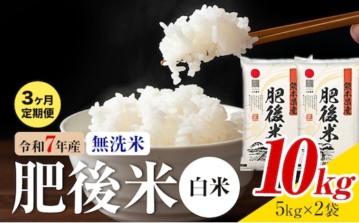 【3ヶ月定期便】熊本県産 肥後米 無洗米 白米 10kg 1袋5kg 米 お米 令和7年産 九州産 熊本県産 送料無料《お申込み翌月に出荷予定》 無洗米 白米 米---026-3006mo3---