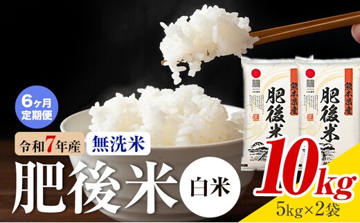 【6ヶ月定期便】熊本県産 肥後米 無洗米 白米 10kg 1袋5kg 米 お米 令和7年産 九州産 熊本県産 送料無料《お申込み翌月に出荷予定》無洗米 白米 米---026-3006mo6---