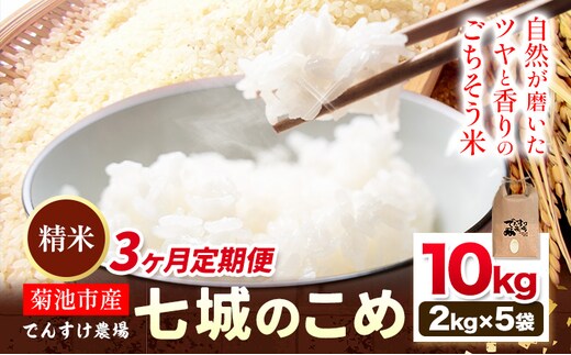 【3ヶ月定期便】令和7年産 精米 七城のこめ 10kg《お申込み翌月から出荷》熊本県 菊池市 米 白米 ヒノヒカリ でんすけ農場---309-4012---