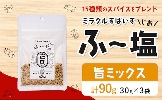 塩 ミラクルすぱいす ふ～塩 旨ミックス 袋30g×3袋 株式会社KIYORAきくち 《90日以内に出荷予定(土日祝除く)》 熊本県 菊池市 調味料 ハーブソルト 塩 天然塩 岩塩 ---037-0862---