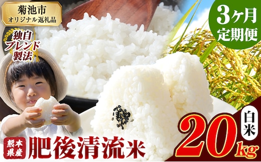 【3ヶ月定期便】 熊本県産 肥後清流米 白米 20kg ブレンド米 熊本県産 ふるさと納税 精米 米 こめ ふるさとのうぜい コメ お米 おこめ《お申込み翌月から出荷》---300-4347---