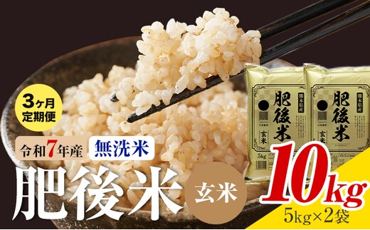 【3ヶ月定期便】熊本県産 肥後米 無洗米 玄米 10kg 1袋5kg 米 お米 令和7年産 九州産 熊本県産 送料無料《お申込み翌月に出荷予定》玄米 無洗米 米---026-3013mo3---