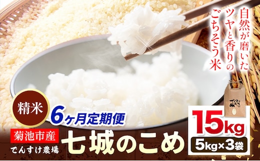 【6ヶ月定期便】令和7年産 精米 七城のこめ 15kg《お申込み翌月から出荷》熊本県 菊池市 米 白米 ヒノヒカリ でんすけ農場---309-4020---