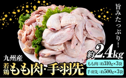 九州産 若鶏もも肉(約310g×3袋)・手羽先セット(約500g×3袋) 合計約2.4kg《30日以内に出荷予定(土日祝除く)》---146-1316---