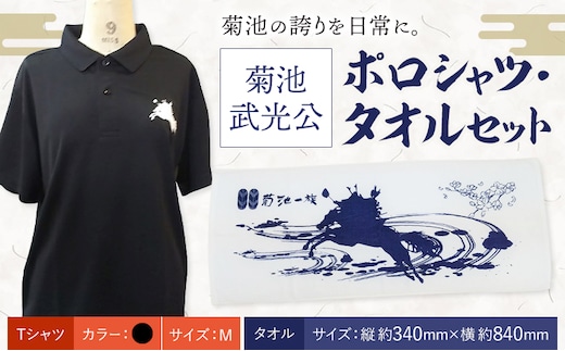 菊池武光公 ポロシャツ・タオルセット 黒 Mサイズ 株式会社アイエヌ《90日以内に出荷予定(土日祝除く)》熊本県 菊池市 シャツ 半袖 ファッション タオル 菊池一族 タオル ポロ 武光公 菊池武光---025-2439-BM---