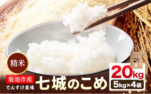 令和7年産 精米 七城のこめ 20kg《30日以内に出荷予定(土日祝除く)》熊本県 菊池市 米 白米 ヒノヒカリ でんすけ農場---309-4007---