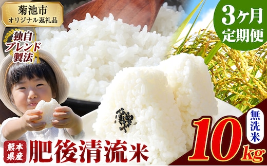 【3ヶ月定期便】 熊本県産 肥後清流米 無洗米 10kg ブレンド米 熊本県産 ふるさと納税 精米 米 こめ ふるさとのうぜい コメ お米 おこめ《お申込み翌月から出荷》---300-4344---