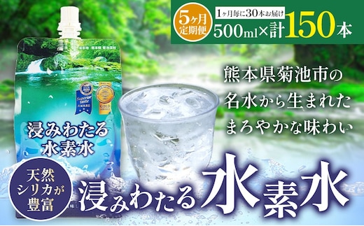 【5ヶ月定期便】浸みわたる水素水 30本 内容量 1本500ml 計75L《お申込み翌月から出荷》水 水素水 天然水 飲料水 ミネラルウォーター アルミパウチ パウチ 国産 九州産 熊本県産 菊池市産---003-2418---