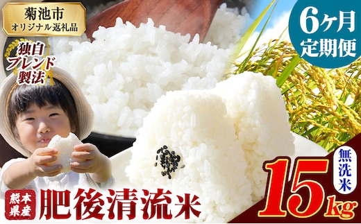 【6ヶ月定期便】 熊本県産 肥後清流米 無洗米 15kg ブレンド米 熊本県産 ふるさと納税 精米 米 こめ ふるさとのうぜい コメ お米 おこめ《お申込み翌月から出荷》---300-4354---
