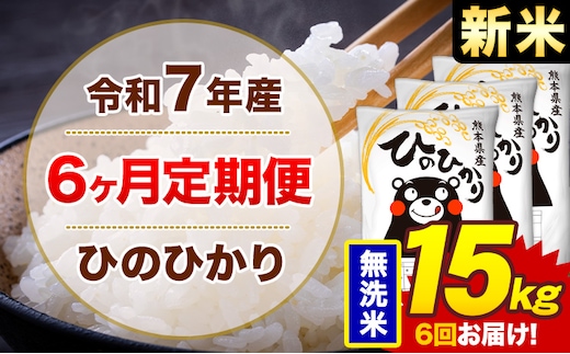 【6ヶ月定期便】新米 令和7年産 無洗米 15kg 米 ひのひかり《お申込み翌月から出荷》熊本県 菊池市 国産 熊本県産 白米 精米 無洗米 送料無料 ヒノヒカリ こめ お米---300-4263---