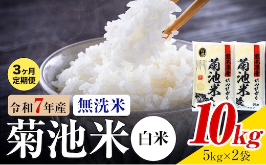 【3ヶ月定期便】熊本県産 菊池米 白米 無洗米 10kg 1袋5kg 米 お米 令和7年産 九州産 熊本県産 送料無料《お申込み翌月に出荷予定》 白米 米---026-3090mo3---