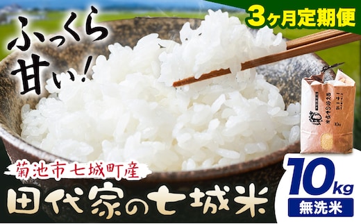【3ヶ月定期便】令和7年産 菊池市七城町産 田代家の七城米 七城ヒノヒカリ 無洗米 10kg 田代こめや《お申込み翌月から出荷》熊本県 菊池市 米 お米 精米 ひのひかり 菊池市産 熊本県産 九州産 送料無料---323-5021---