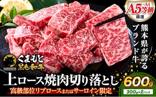 A4～A5等級 黒毛和牛 切り落とし 上 ロース 焼肉 切り落とし 600g《7-14日以内に出荷予定(土日祝除く)》くまもと黒毛和牛 熊本県 菊池市 上ロース 焼肉用 黒毛和牛 焼肉 肉 お肉 和牛 A5 A4 300g 小分け リブロース サーロイン---300-5277---