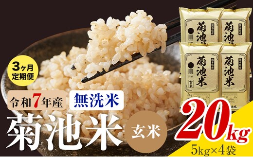 【3ヶ月定期便】熊本県産 菊池米 玄米 無洗米 20kg 1袋5kg 米 お米 令和7年産 九州産 熊本県産 送料無料《お申込み翌月に出荷予定》玄米 米---026-3118mo3---