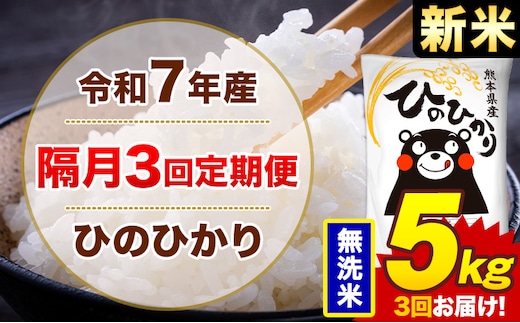 【隔月3回定期便】米 ひのひかり 無洗米 定期便 5kg《お申込み翌月から出荷》熊本県 菊池市 国産 熊本県産 無洗米 精米 送料無料 ヒノヒカリ こめ お米---300-4276---