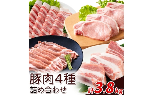 熊本県産 豚肉 詰め合わせ 合計3.8kg 植田商事有限会社 《90日以内に出荷予定(土日祝除く)》 熊本県 菊池市 ローススライス 肩ロースしゃぶしゃぶ用もしくはバラ焼肉用 モモスライス スペアリブ 詰め合わせ 食べ比べ セット お肉 冷凍 国産 送料無料---083-2231---