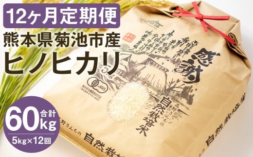 【真空パック】令和7年産【定期便12ヶ月】七城物語 高野さんちの 自然栽培米 (精米) 5kg (2.5kg×2パック) 合計60kg お米 米 精米 白米 ヒノヒカリ《お申し込みの翌月から出荷》---045-3014---