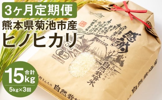 【通常パック】【定期便3ヶ月】〈令和7年産〉七城物語 高野さんちの 自然栽培米 (精米) 5kg (2.5kg×2パック) 合計15kg お米 米 精米 白米 ヒノヒカリ《お申し込みの翌月から出荷》---045-3009---