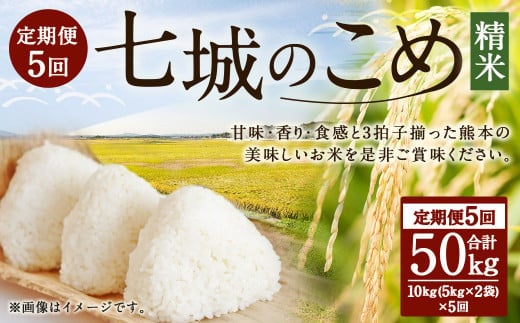 【5ヶ月定期便】七城のこめ 精米 計50kg(5kg×2袋×5回)ヒノヒカリ 《お申込みの翌月から出荷予定》白米 お米 米 おこめ 九州産 熊本県産---003-0297---