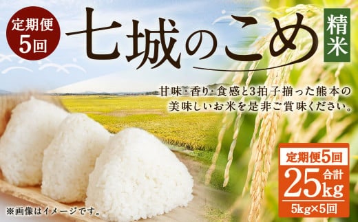 【5ヶ月定期便】七城のこめ 精米 計25kg(5kg×5回)ヒノヒカリ 《お申込みの翌月から出荷予定》白米 お米 米 おこめ 九州産 熊本県産---003-0295---