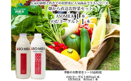 阿蘇のお野菜と阿部牧場ASOMILK800ml×1のむヨーグルト800ml×1セット