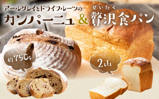 アールグレイとドライフルーツのカンパーニュ 約750g＆贅沢食パン２種セット