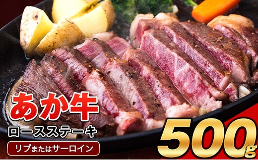 あか牛（褐毛和種）ロースステーキ (リブまたはサーロイン) 250g×2 500g 熊本県産 肉 和牛 牛肉 赤牛 あかうし リブロース サーロイン 冷凍 《2026年1月中旬-3月末頃出荷》送料無料---gkt_fakstk_bc13_r8_15000_500g---
