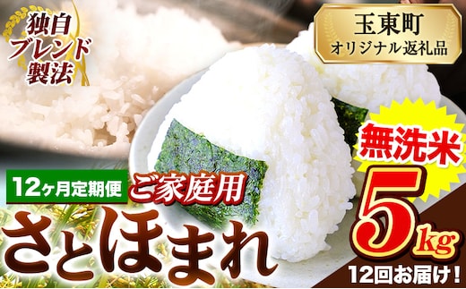 【12ヶ月定期便】熊本県産 さとほまれ 無洗米 ご家庭用 定期便 5kg 《お申込み翌月から出荷》熊本県 玉名郡 玉東町 米 こめ コメ ブレンド米 送料無料---gkt_sthmltei_5kg_126000_mo12---