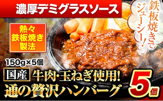 ハンバーグ 5個 国産のお肉使用！ 鶏肉不使用 温めるだけ 「通の贅沢ハンバーグ」濃厚デミグラスソース《7-14日以内に出荷予定(土日祝除く)》 牛 訳あり 小分け 早く届く---gkt_lcl_606_5kd---