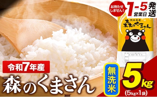 令和7年産 無洗米 森のくまさん 5kg × 1袋 熊本県産 単一原料米 森くま《1-5日以内に出荷予定(土日祝除く)》送料無料---gkt_lcl_596_5kg---