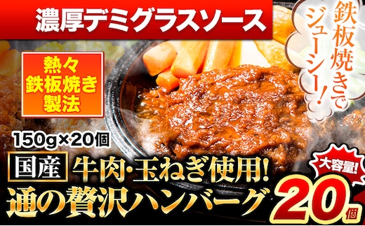 ハンバーグ 20個 国産のお肉使用！ 鶏肉不使用 温めるだけ 「通の贅沢ハンバーグ」濃厚デミグラスソース《11月上旬-11月末頃出荷》 牛 訳あり 小分け 早く届く---gkt_fuhg_ac11_r7_15000_20i_nd---