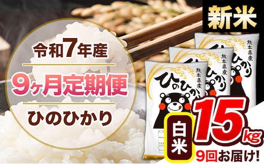 【9ヶ月定期便】新米 令和7年産 白米 定期便 ひのひかり 15kg 《お申込み翌月から出荷》熊本県産 ふるさと納税 白米 精米 ひの 米 こめ ふるさとのうぜい ヒノヒカリ コメ 熊本米 ひのもり---hn7tei_328500_15kg_mo9_gkt_h---