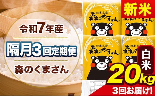 【隔月3回定期便】新米 令和7年産 白米 定期便 森のくまさん 20kg 《お申込み翌月から出荷》 熊本県産 単一原料米 森くま 熊本県 玉東町---mk7tei_145500_20kg_ev2mo3_gkt_h---
