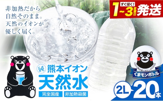 熊本イオン純天然水 ラベルレス 2L×20本 《1-3日以内に出荷予定(土日祝除く)》2l 水 飲料水 ナチュラルミネラルウォーター 熊本県 玉名郡 玉東町 完全国産 天然水 くまモン パッケージ ---gkt_lcl_384_20h---