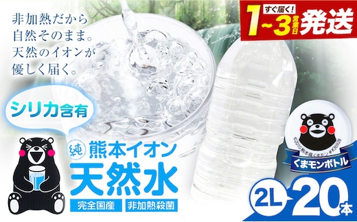 熊本イオン純天然水 ラベルレス 2L×20本 《1-3日以内に出荷予定(土日祝除く)》2l 水 飲料水 ナチュラルミネラルウォーター 熊本県 玉名郡 玉東町 完全国産 天然水 くまモン パッケージ ---gkt_lcl_384_20h---