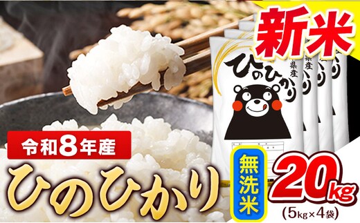 令和8年産 新米 ひのひかり 無洗米 20kg (5kg×4袋)《11月中旬-12月末頃出荷》熊本県産 ひの 米 こめ ヒノヒカリ コメ お米 おこめ---gkt_lcl_804_20kg---