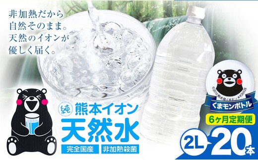 【6ヶ月定期便】熊本イオン純天然水 ラベルレス 2L×20本 《お申込み翌月から出荷》2l 水 飲料水 ナチュラルミネラルウォーター 熊本県 玉名郡 玉東町 完全国産 天然水 くまモン パッケージ---gkt_lcl_389_20h6tei---