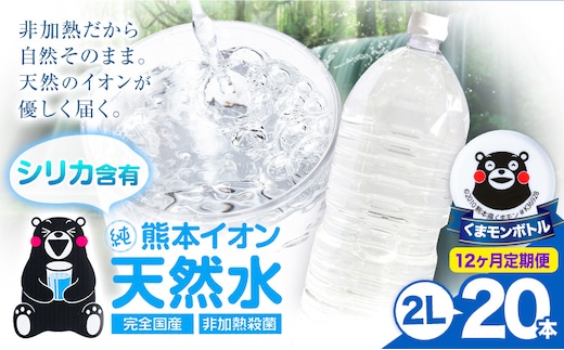 【12ヶ月定期便】熊本イオン純天然水 ラベルレス 2L×20本 《お申込み翌月から出荷》2l 水 飲料水 ナチュラルミネラルウォーター 熊本県 玉名郡 玉東町 完全国産 天然水 くまモン パッケージ---gkt_lcl_485_20h12tei---