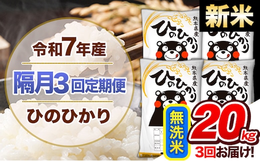 【隔月3回定期便】新米 令和7年産 無洗米 定期便 ひのひかり 20kg 《お申込み翌月から出荷》 熊本県産 ふるさと納税 精米 ひの 米 こめ ふるさとのうぜい ヒノヒカリ コメ 熊本米 ひのもり---hn7tei_138000_20kg_ev2mo3_gkt_m---