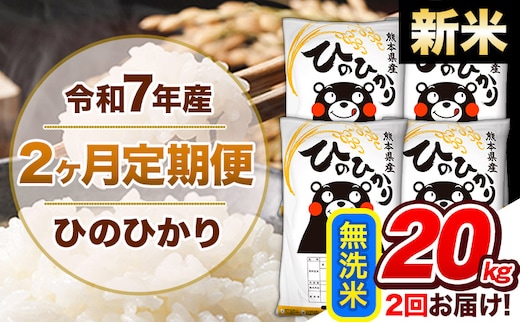 【2ヶ月定期便】新米 令和7年産 無洗米 定期便 ひのひかり 20kg 《お申込み翌月から出荷》 熊本県産 ふるさと納税 精米 ひの 米 こめ ふるさとのうぜい ヒノヒカリ コメ 熊本米 ひのもり---hn7tei_92000_20kg_mo2_gkt_m---