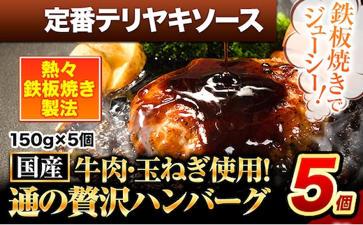 ハンバーグ 5個 国産のお肉使用！ 鶏肉不使用 温めるだけ 「通の贅沢ハンバーグ」定番テリヤキソース《7-14日以内に出荷予定(土日祝除く)》 牛 訳あり 小分け 早く届く---gkt_lcl_608_5kt---