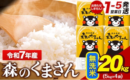 令和7年産 無洗米 森のくまさん 20kg 5kg × 4袋 熊本県産 単一原料米 森くま《1-5日以内に出荷予定(土日祝除く)》送料無料---gkt_lcl_600_20kg---