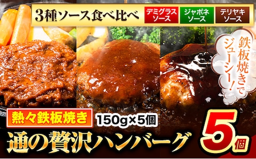 ハンバーグ 5個 国産のお肉使用！ 鶏肉不使用 温めるだけ 「通の贅沢ハンバーグ」3種ソース食べ比べ《7-14日以内に出荷予定(土日祝除く)》 牛 訳あり 小分け 早く届く---gkt_lcl_609_5k3s---