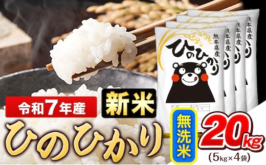令和7年産 新米 ひのひかり 無洗米 20kg (5kg×4袋)《7-14日以内に出荷予定(土日祝除く)》熊本県産 ひの 米 こめ ヒノヒカリ コメ お米 おこめ---gkt_hn7_wx_46000_20kg_m---