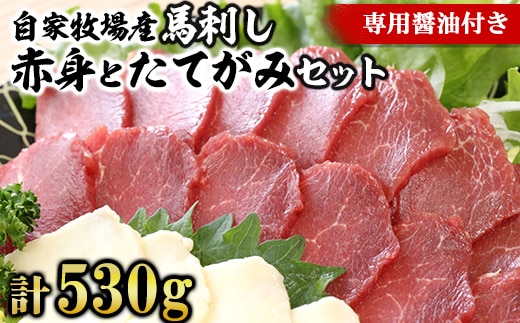 【熊本名物】自家牧場産 馬刺し赤身とたてがみセット 赤身480g たてがみ50g(専用醤油付き)