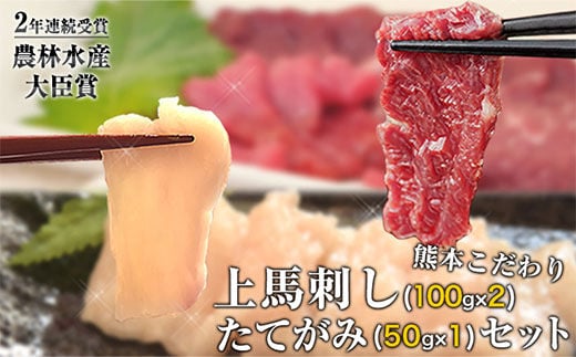 馬刺し 上赤身 ブロック 国産 熊本肥育 冷凍 生食用 たれ付き(100g×2)＋たてがみセット(50g×1) 肉 期間限定 絶品 牛肉よりヘルシー 馬肉 予約 平成27年28年 農林水産大臣賞受賞 熊本県長洲町《90日以内に出荷予定(土日祝除く)》---ng_fakgakatate_90d_r7_10000_250g---