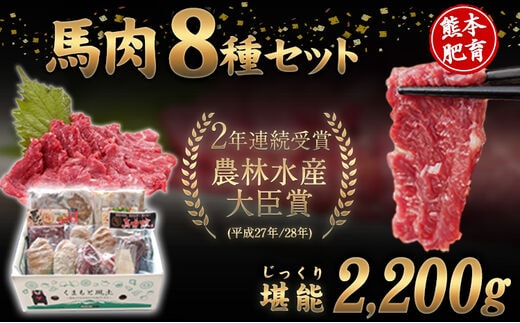 純国産馬肉8種セット 計2200g 熊本肥育 2年連続農林水産大臣賞受賞 送料無料 馬刺し 馬肉 馬スジ ホルモン 燻製 霜降り ハンバーグ 熊本県長洲町《60日以内に出荷予定(土日祝除く)》---ng_fba8syu_60d_r7_25000_2200g---