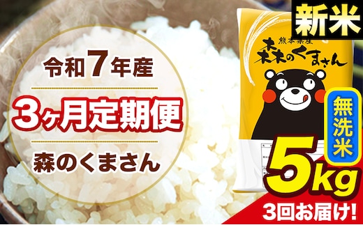 新米 令和7年産 森のくまさん 【3ヶ月定期便】無洗米 5kg 5kg×1袋 計3回お届け 《1月から出荷開始》 お米 こめ 熊本県産 ご飯 備蓄---mk7tei_39000_5kg_jan3_ng_m---